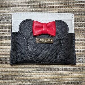 Kate Spade Disney Mini Mouse Black Red and Cream Saffiano Leather Card Holder